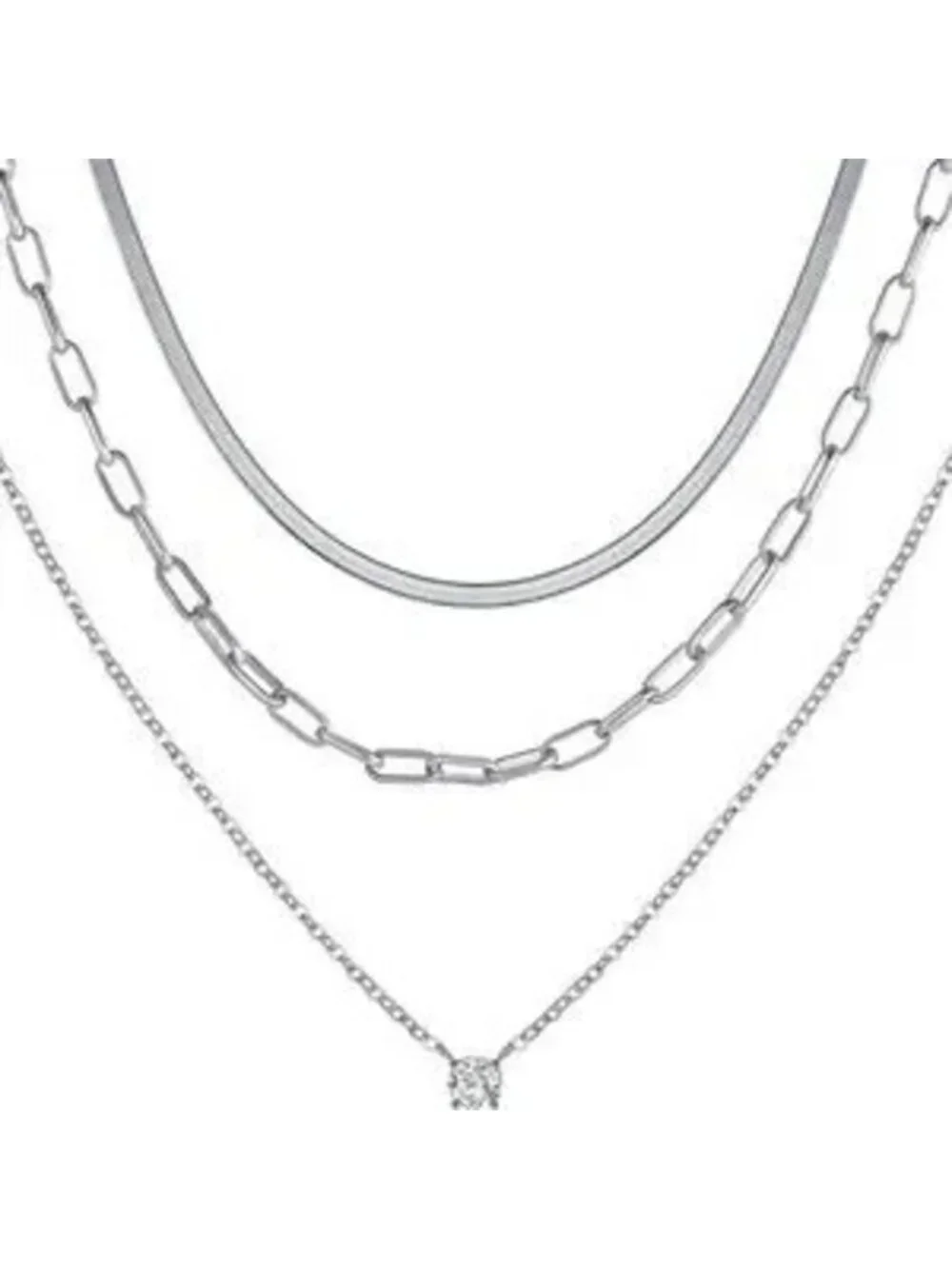 SILVER 14k White Gold Plated Snake 3pc Chain Necklace Set